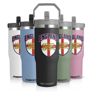 England Flag Lion Crest St George Cross Shield Crest Flip Straw Tumbler Vintage Patriotic English Sport Fan Graphic TS02 Print Your Wear