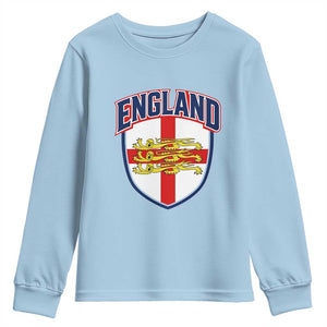 England Flag Lion Crest St George Cross Shield Crest Youth Sweatshirt Vintage Patriotic English Sport Fan Graphic TS02 Light Blue Print Your Wear