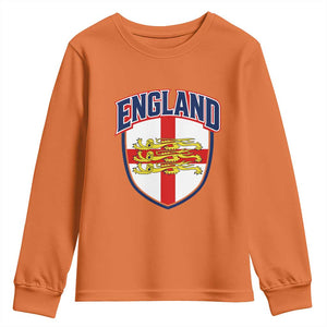 England Flag Lion Crest St George Cross Shield Crest Youth Sweatshirt Vintage Patriotic English Sport Fan Graphic TS02 Orange Print Your Wear