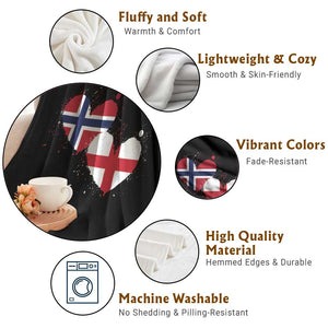 Distressed Norway and England Crossed Flags Dual Heart Graphic Throw Blanket Love Half Norwegian Half English Pride TS02 Print Your Wear