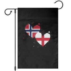 Distressed Norway and England Crossed Flags Dual Heart Graphic Garden Flag Love Half Norwegian Half English Pride TS02 Black Print Your Wear