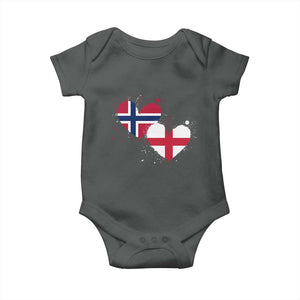 Distressed Norway and England Crossed Flags Dual Heart Graphic Baby Onesie Love Half Norwegian Half English Pride TS02 Dark Heather Print Your Wear