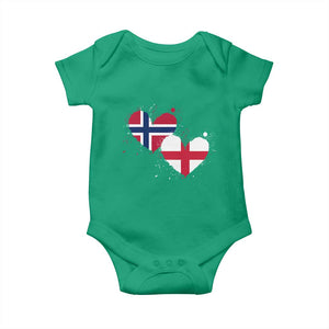 Distressed Norway and England Crossed Flags Dual Heart Graphic Baby Onesie Love Half Norwegian Half English Pride TS02 Irish Green Print Your Wear