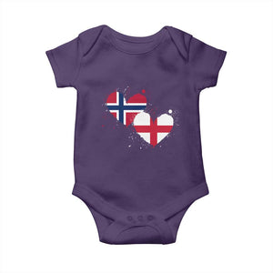 Distressed Norway and England Crossed Flags Dual Heart Graphic Baby Onesie Love Half Norwegian Half English Pride TS02 Purple Print Your Wear