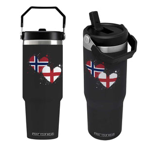 Distressed Norway and England Crossed Flags Dual Heart Graphic Flip Straw Tumbler Love Half Norwegian Half English Pride TS02 One Size: 30 oz Black Print Your Wear