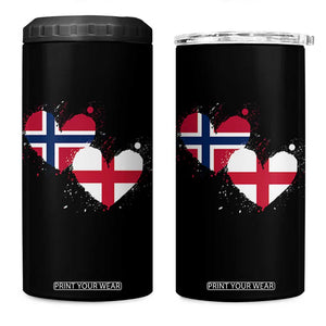 Distressed Norway and England Crossed Flags Dual Heart Graphic 4 in 1 Can Cooler Tumbler Love Half Norwegian Half English Pride TS02 One Size: 16 oz Black Print Your Wear