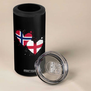 Distressed Norway and England Crossed Flags Dual Heart Graphic 4 in 1 Can Cooler Tumbler Love Half Norwegian Half English Pride TS02 Print Your Wear