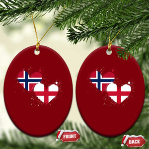Distressed Norway and England Crossed Flags Dual Heart Graphic Ceramic Ornament Love Half Norwegian Half English Pride TS02 Print Your Wear