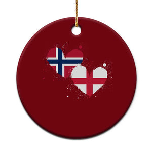 Distressed Norway and England Crossed Flags Dual Heart Graphic Ceramic Ornament Love Half Norwegian Half English Pride TS02 1pc Red Print Your Wear