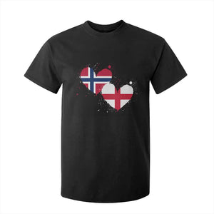 Distressed Norway and England Crossed Flags Dual Heart Graphic T Shirt For Kid Love Half Norwegian Half English Pride TS02 Black Print Your Wear