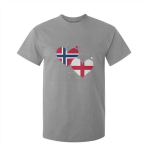 Distressed Norway and England Crossed Flags Dual Heart Graphic T Shirt For Kid Love Half Norwegian Half English Pride TS02 Sport Gray Print Your Wear
