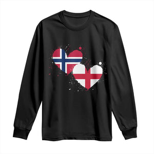 Distressed Norway and England Crossed Flags Dual Heart Graphic Long Sleeve Shirt Love Half Norwegian Half English Pride TS02 Black Print Your Wear