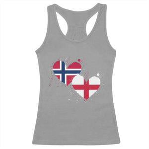 Distressed Norway and England Crossed Flags Dual Heart Graphic Racerback Tank Top Love Half Norwegian Half English Pride TS02 Sport Gray Print Your Wear