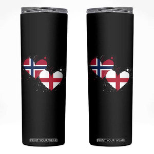 Distressed Norway and England Crossed Flags Dual Heart Graphic Skinny Tumbler Love Half Norwegian Half English Pride TS02 Black Print Your Wear