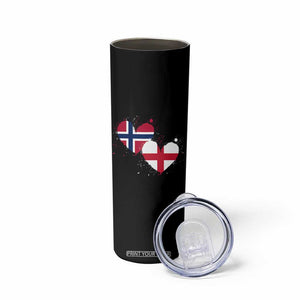 Distressed Norway and England Crossed Flags Dual Heart Graphic Skinny Tumbler Love Half Norwegian Half English Pride TS02 Print Your Wear
