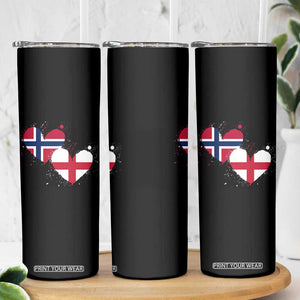 Distressed Norway and England Crossed Flags Dual Heart Graphic Skinny Tumbler Love Half Norwegian Half English Pride TS02 Print Your Wear