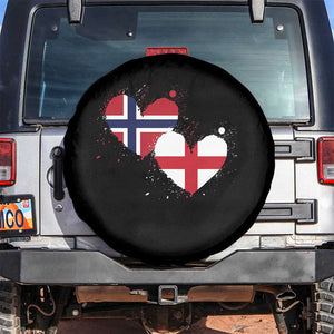 Distressed Norway and England Crossed Flags Dual Heart Graphic Spare Tire Cover Love Half Norwegian Half English Pride TS02 No hole Black Print Your Wear