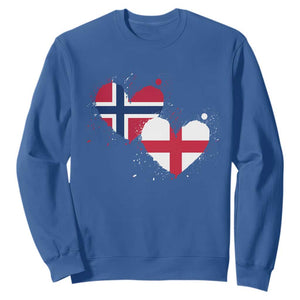 Distressed Norway and England Crossed Flags Dual Heart Graphic Sweatshirt Love Half Norwegian Half English Pride TS02 Royal Blue Print Your Wear