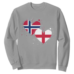 Distressed Norway and England Crossed Flags Dual Heart Graphic Sweatshirt Love Half Norwegian Half English Pride TS02 Sport Gray Print Your Wear