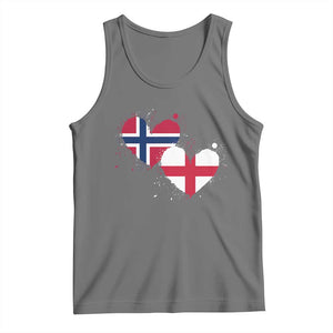 Distressed Norway and England Crossed Flags Dual Heart Graphic Tank Top Love Half Norwegian Half English Pride TS02 Black Heather Print Your Wear
