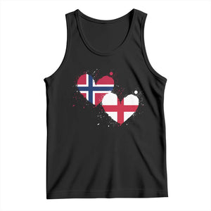 Distressed Norway and England Crossed Flags Dual Heart Graphic Tank Top Love Half Norwegian Half English Pride TS02 Black Print Your Wear