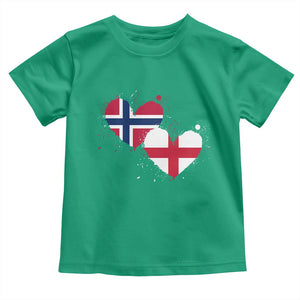 Distressed Norway and England Crossed Flags Dual Heart Graphic Toddler T Shirt Love Half Norwegian Half English Pride TS02 Irish Green Print Your Wear