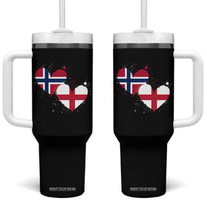 Distressed Norway and England Crossed Flags Dual Heart Graphic Tumbler With Handle Love Half Norwegian Half English Pride TS02 One Size: 40 oz Black Print Your Wear