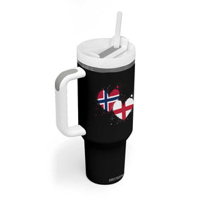 Distressed Norway and England Crossed Flags Dual Heart Graphic Tumbler With Handle Love Half Norwegian Half English Pride TS02 Print Your Wear
