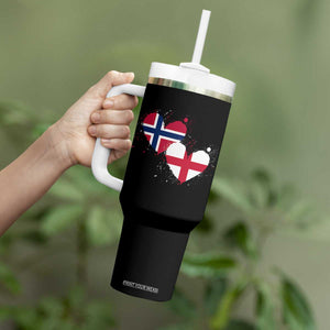 Distressed Norway and England Crossed Flags Dual Heart Graphic Tumbler With Handle Love Half Norwegian Half English Pride TS02 Print Your Wear