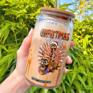 Christmas In July Tung Tung Tung TTT Sahur Cursed Meme Glass Can Funny Ironic Tropical Summer Hawaiian Holiday Surreal