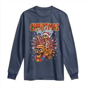 Christmas In July Tung Tung Tung TTT Sahur Cursed Meme Long Sleeve Shirt Funny Ironic Tropical Summer Hawaiian Holiday Surreal