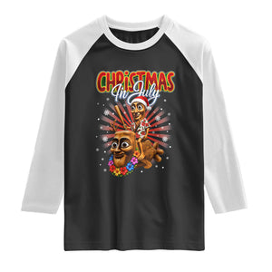 Christmas In July Tung Tung Tung TTT Sahur Cursed Meme Raglan Shirt Funny Ironic Tropical Summer Hawaiian Holiday Surreal