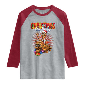 Christmas In July Tung Tung Tung TTT Sahur Cursed Meme Raglan Shirt Funny Ironic Tropical Summer Hawaiian Holiday Surreal