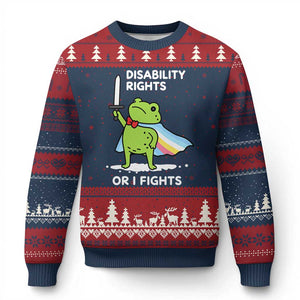 Funny Frog Disability Pride Flag Warrior Ugly Christmas Sweater Disability Rights Or I Fights