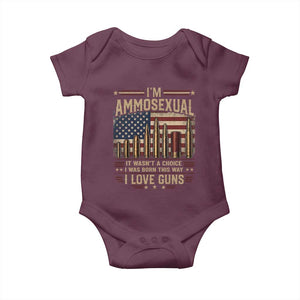 Funny Patriotic Second Amendment Humor American Flag Baby Onesie Im Ammosexual I Love Guns Owners Veterans