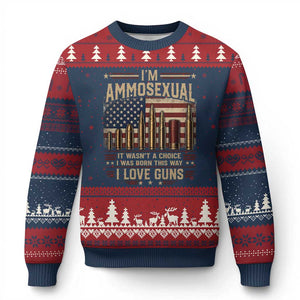 Funny Patriotic Second Amendment Humor American Flag Ugly Christmas Sweater Im Ammosexual I Love Guns Owners Veterans