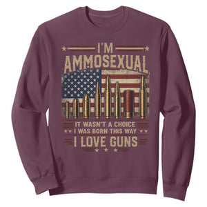 Funny Patriotic Second Amendment Humor American Flag Sweatshirt Im Ammosexual I Love Guns Owners Veterans