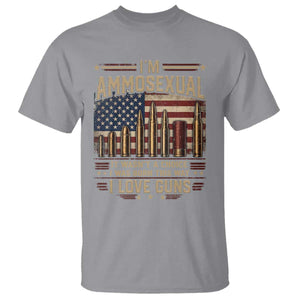 Funny Patriotic Second Amendment Humor American Flag T Shirt Im Ammosexual I Love Guns Owners Veterans