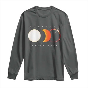 Spain Total Solar Eclipse 2026 Totality Long Sleeve Shirt Espana Travel Souvenir Astronomy Geek Gift TS02 Dark Heather Print Your Wear