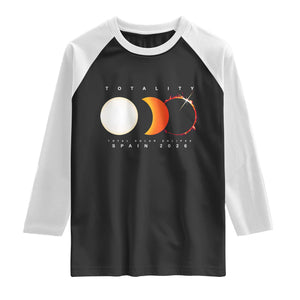 Spain Total Solar Eclipse 2026 Totality Raglan Shirt Espana Travel Souvenir Astronomy Geek Gift TS02 Black White Print Your Wear
