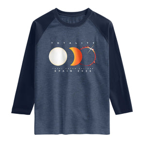 Spain Total Solar Eclipse 2026 Totality Raglan Shirt Espana Travel Souvenir Astronomy Geek Gift TS02 Heather Denim Navy Print Your Wear