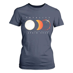 Spain Total Solar Eclipse 2026 Totality T Shirt For Women Espana Travel Souvenir Astronomy Geek Gift TS02 Navy Print Your Wear