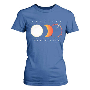 Spain Total Solar Eclipse 2026 Totality T Shirt For Women Espana Travel Souvenir Astronomy Geek Gift TS02 Royal Blue Print Your Wear