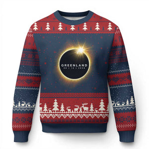 Greenland Total Solar Eclipse 2026 Ugly Christmas Sweater Path of Totality Astronomy Gift TS02 Navy Red Print Your Wear