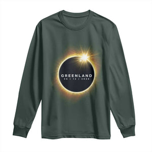 Greenland Total Solar Eclipse 2026 Long Sleeve Shirt Path of Totality Astronomy Gift TS02 Dark Forest Green Print Your Wear