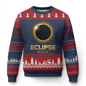 2026 Total Solar Eclipse Ugly Christmas Sweater August 12 Totality Astronomy Souvenir TS02 Navy Red Print Your Wear