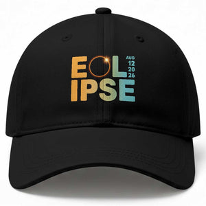 2026 Total Solar Eclipse Retro Typography Baseball Cap August 12 Totality Astronomy Gift