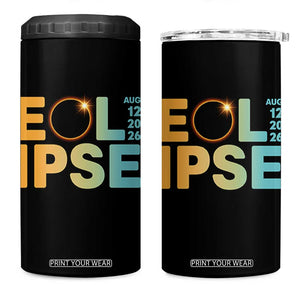 2026 Total Solar Eclipse Retro Typography 4 in 1 Can Cooler Tumbler August 12 Totality Astronomy Gift