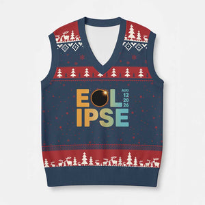 2026 Total Solar Eclipse Retro Typography V-Neck Knit Sweater Vest August 12 Totality Astronomy Gift