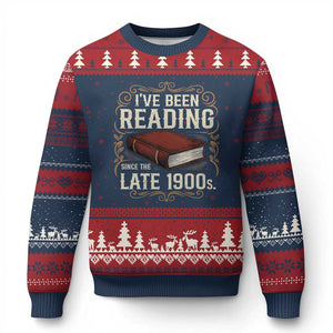 Funny Vintage 80s 90s Book Lover Ugly Christmas Sweater I've Been Reading Since The Late 1900s Bookworm Humor